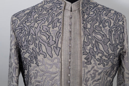 Cream Silk Blend Hand Embroidered Outfit Set