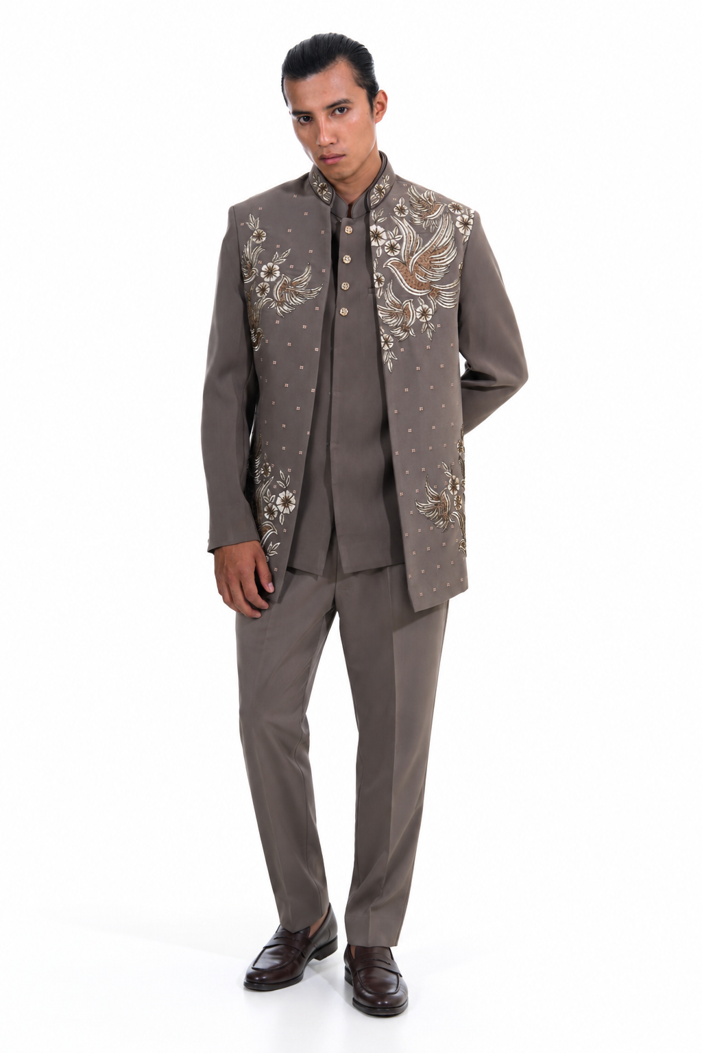 Brown Embroidered Indo Western Set