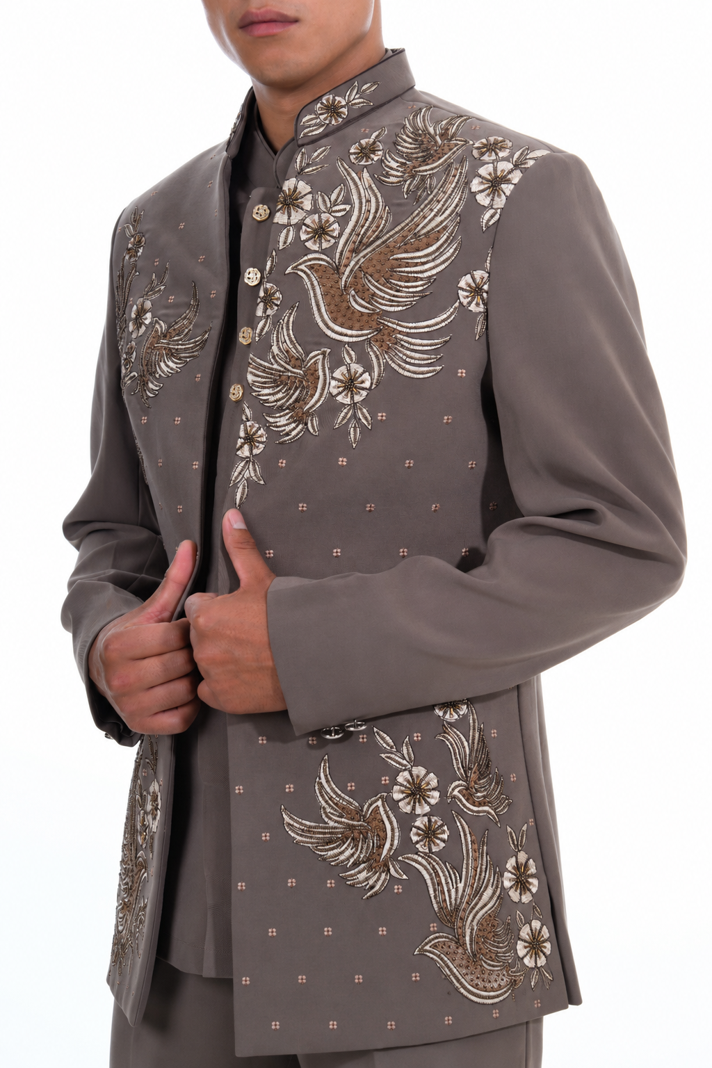 Brown Embroidered Indo Western Set