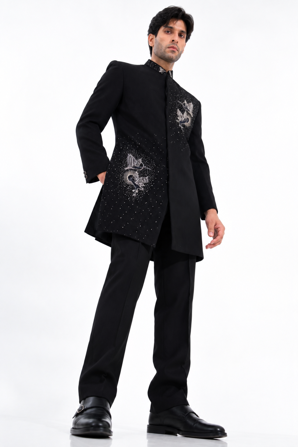 Midnight Black Embellished Indo Western Set