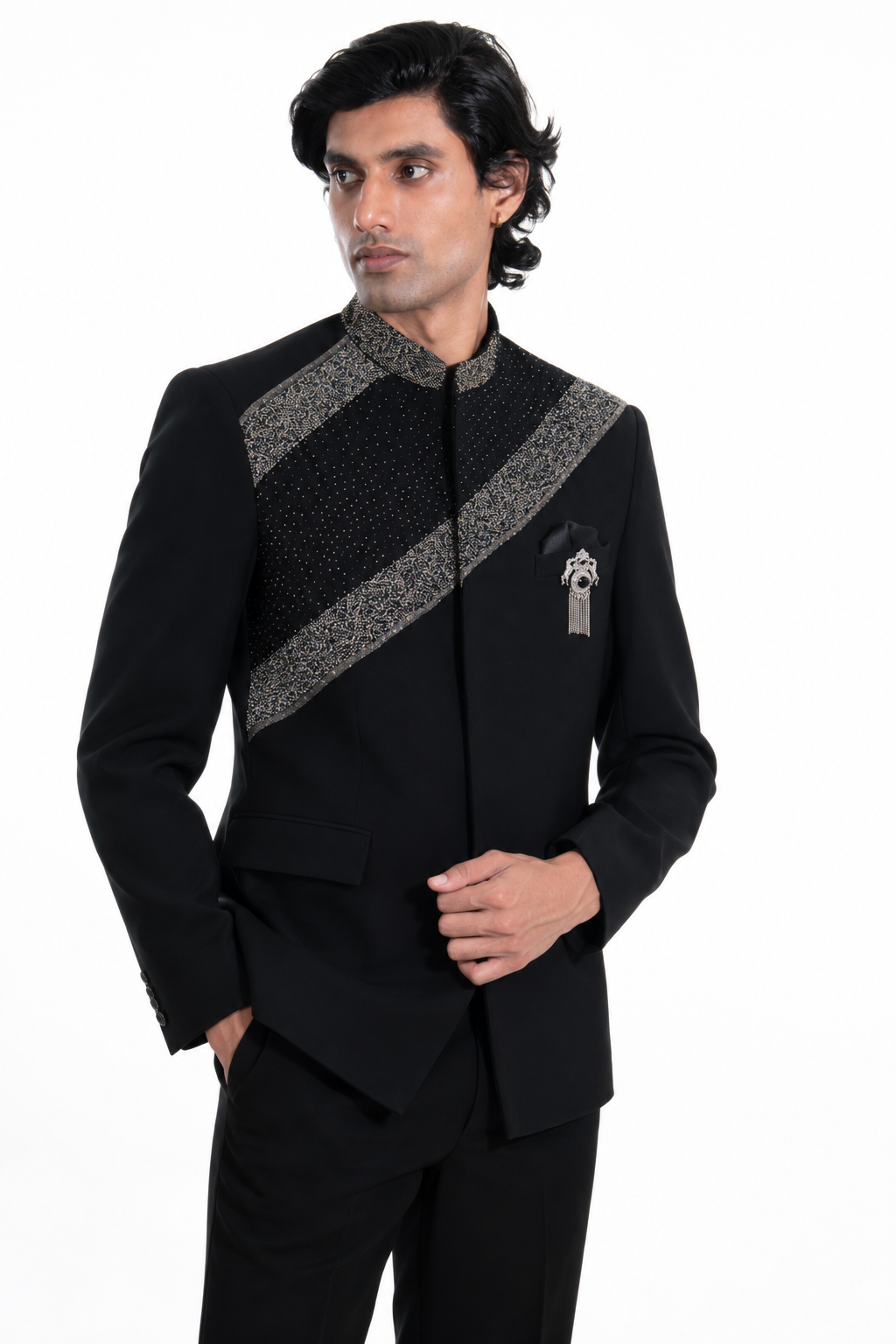 Midnight Noir Embellished Bandhgala
