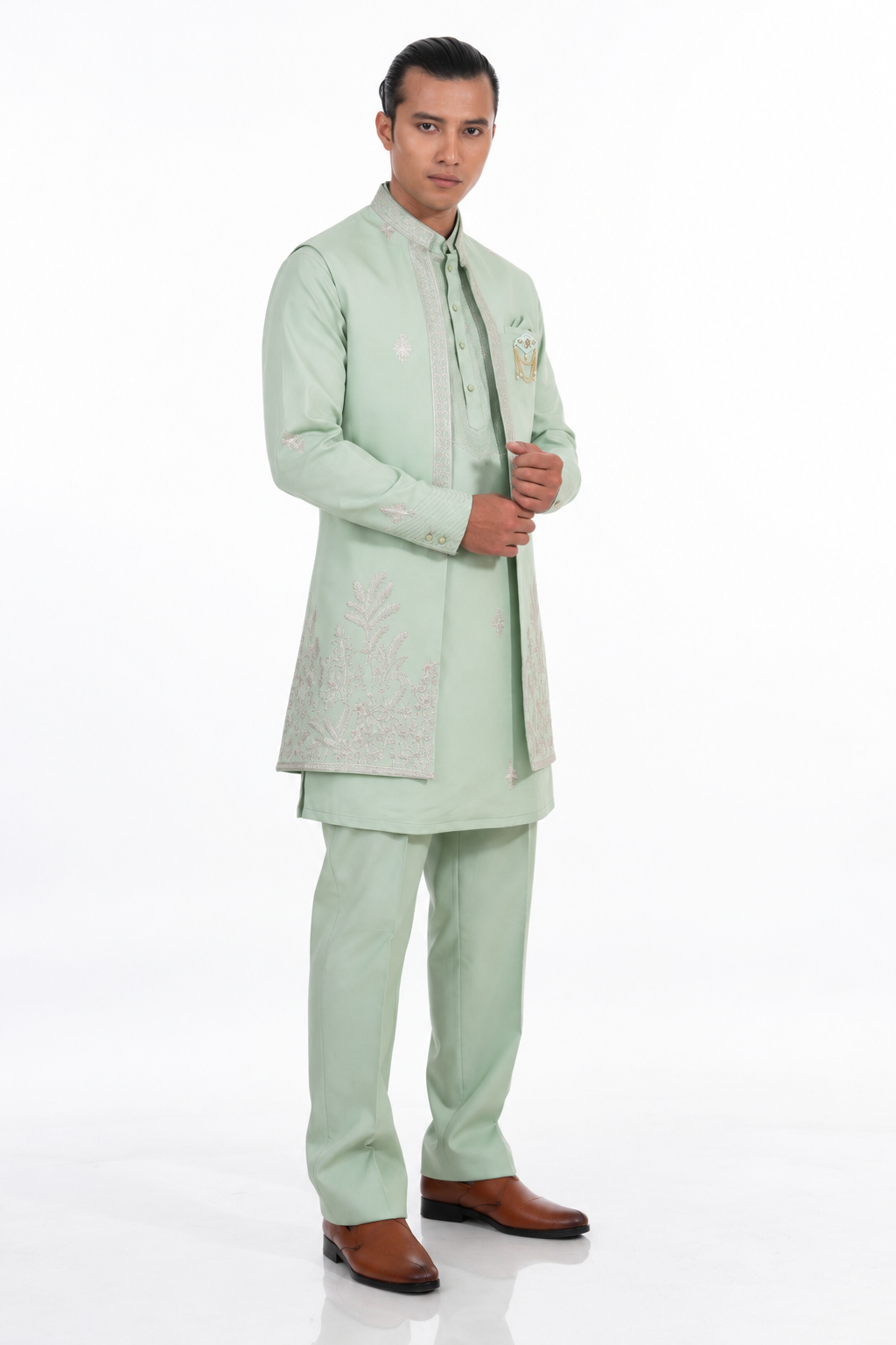Pista Embroidered Indo Western Set