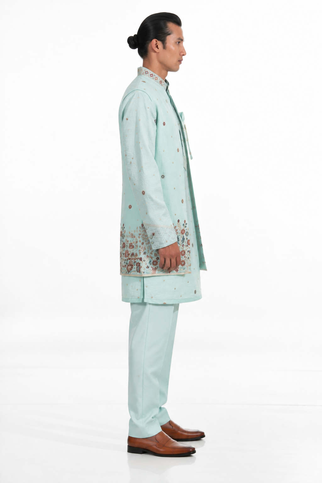 Mint Blue Floral Embroidered Indo Western Set