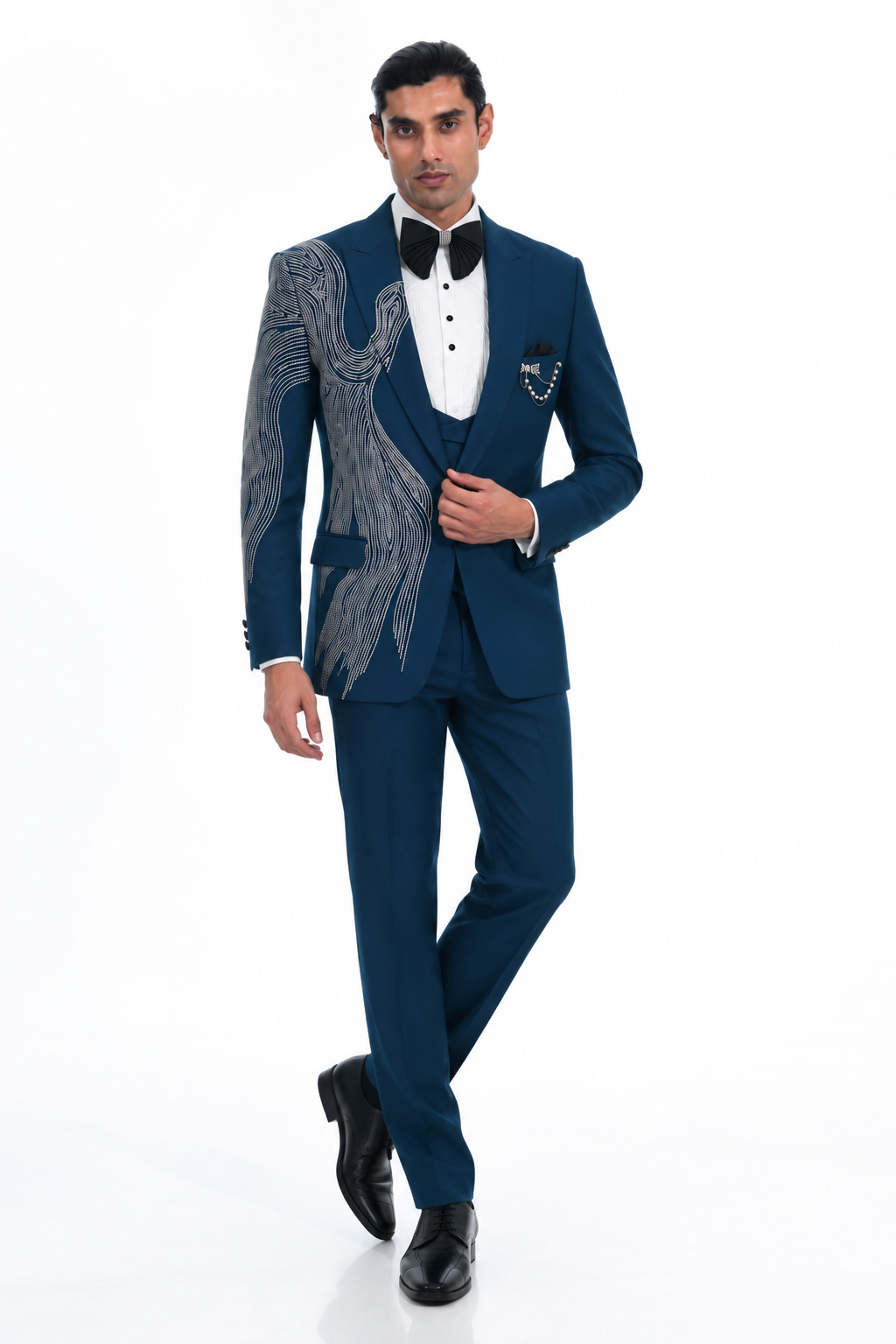 Aqua Embellished Tuxedo Suit