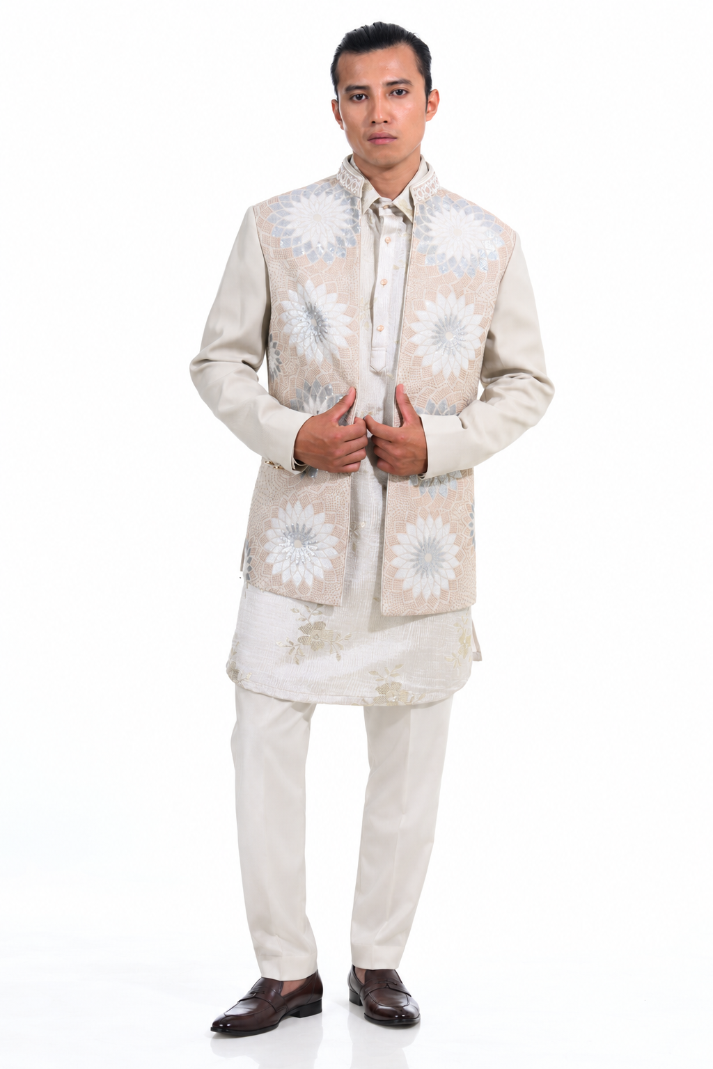 Cream Floral Mosaic Indo Western Set