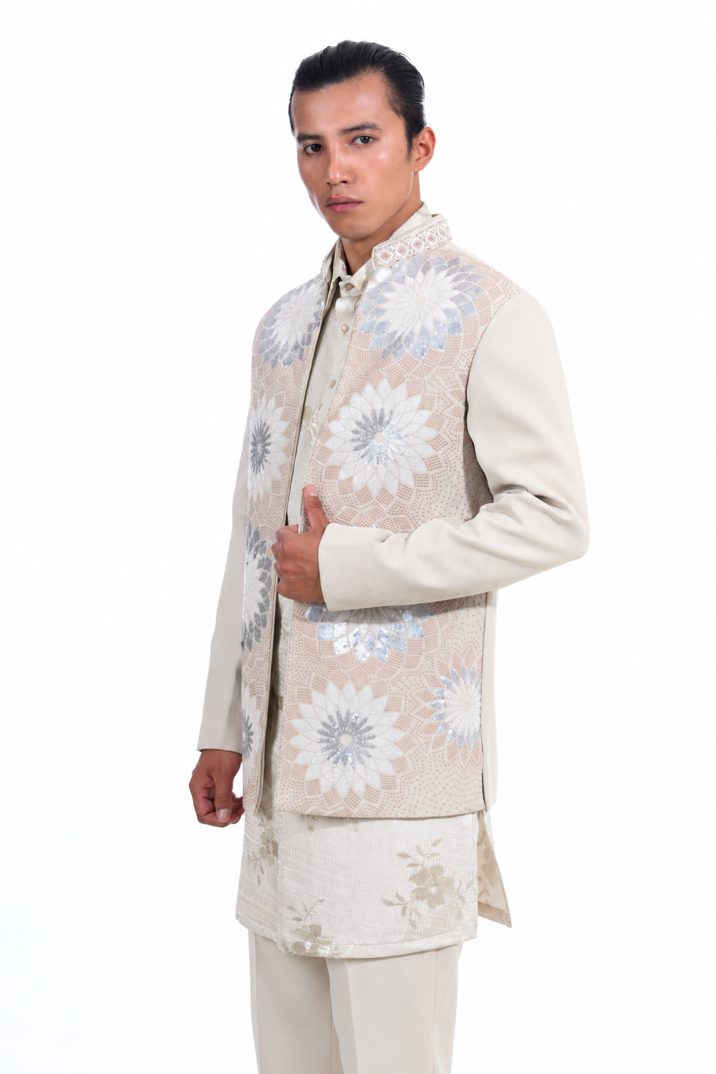 Cream Floral Mosaic Indo Western Set
