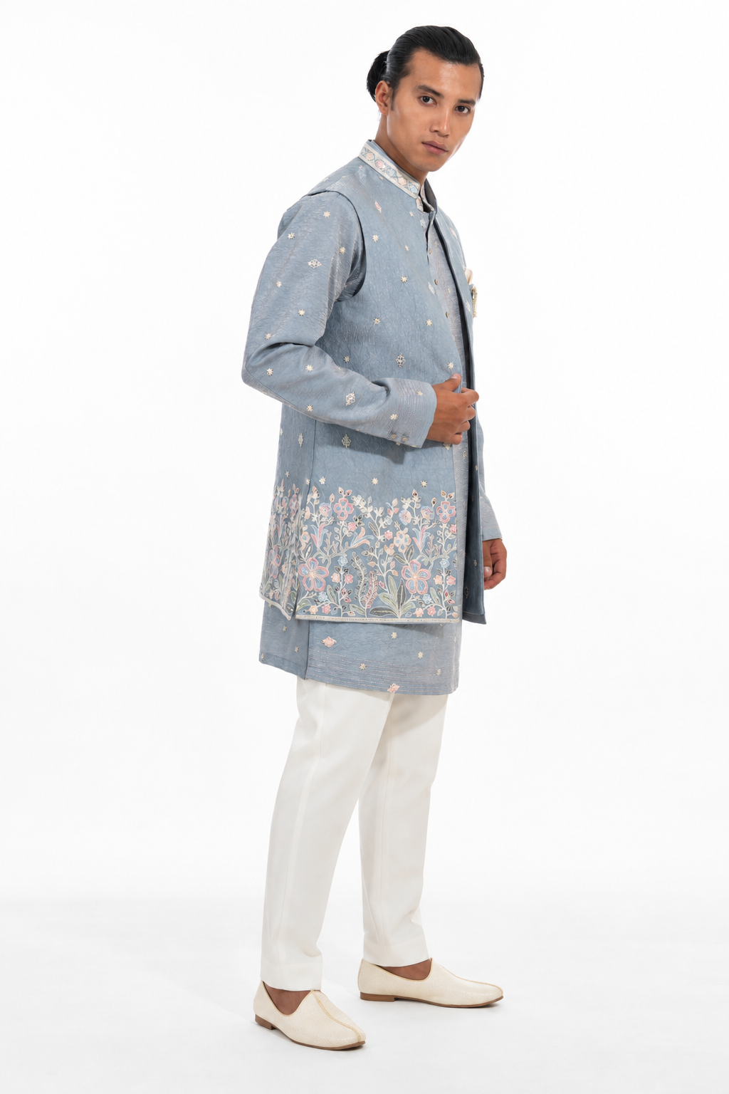 Grey Floral Embroidered Indo Western Set