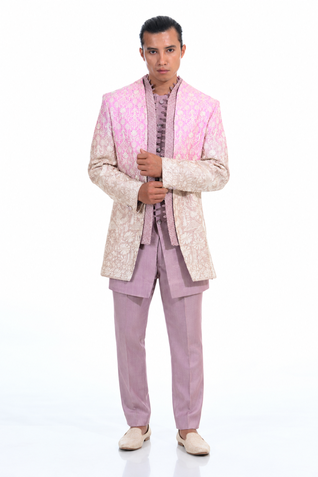 Pink Chikankari Indo Western Kurta Set