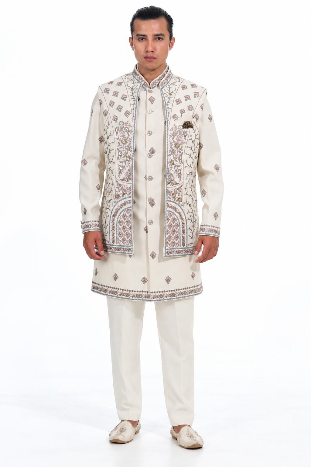 Cream Heritage Embroidered Indo Western Set
