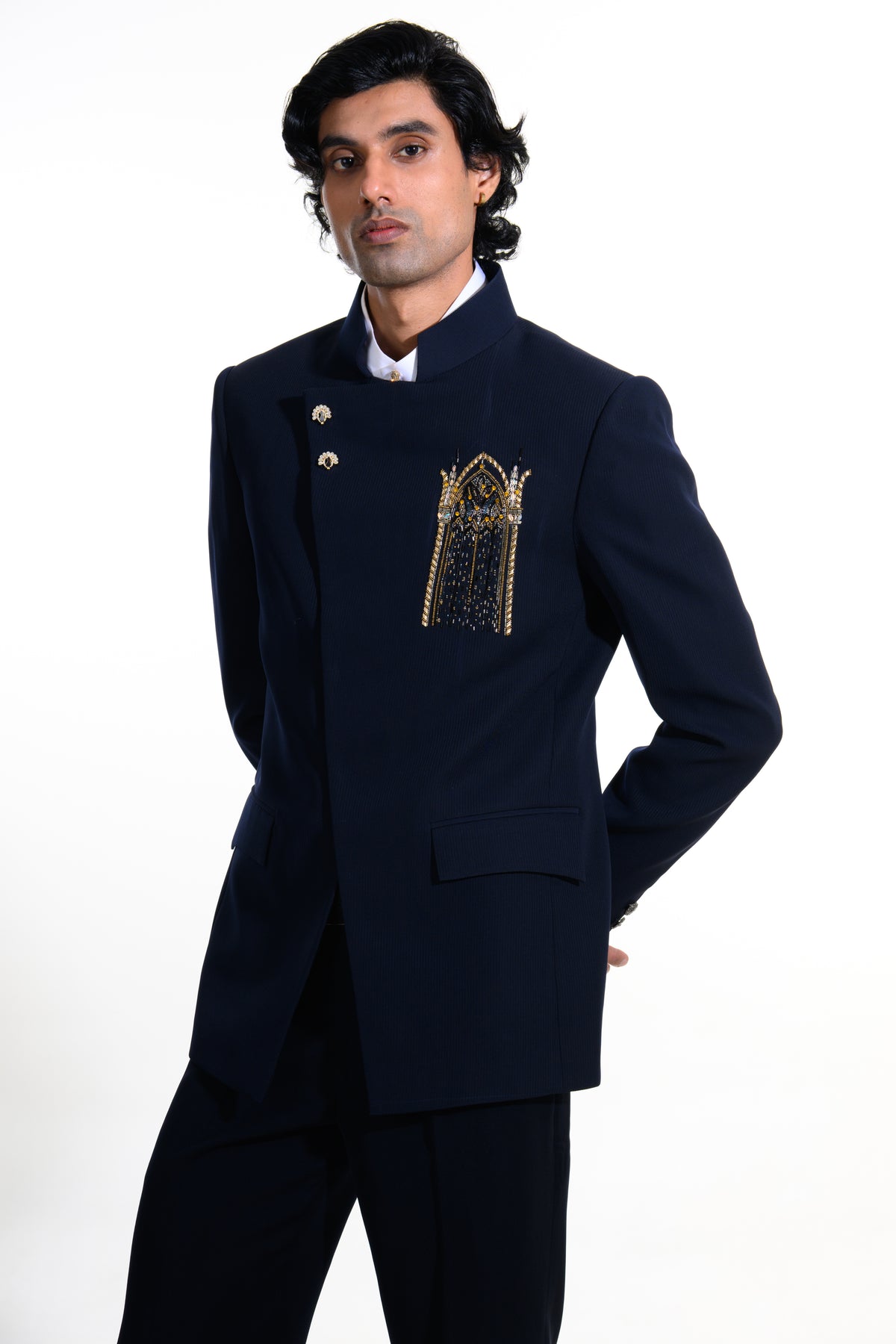 Midnight Blue Asymmetric Bandhgala Suit