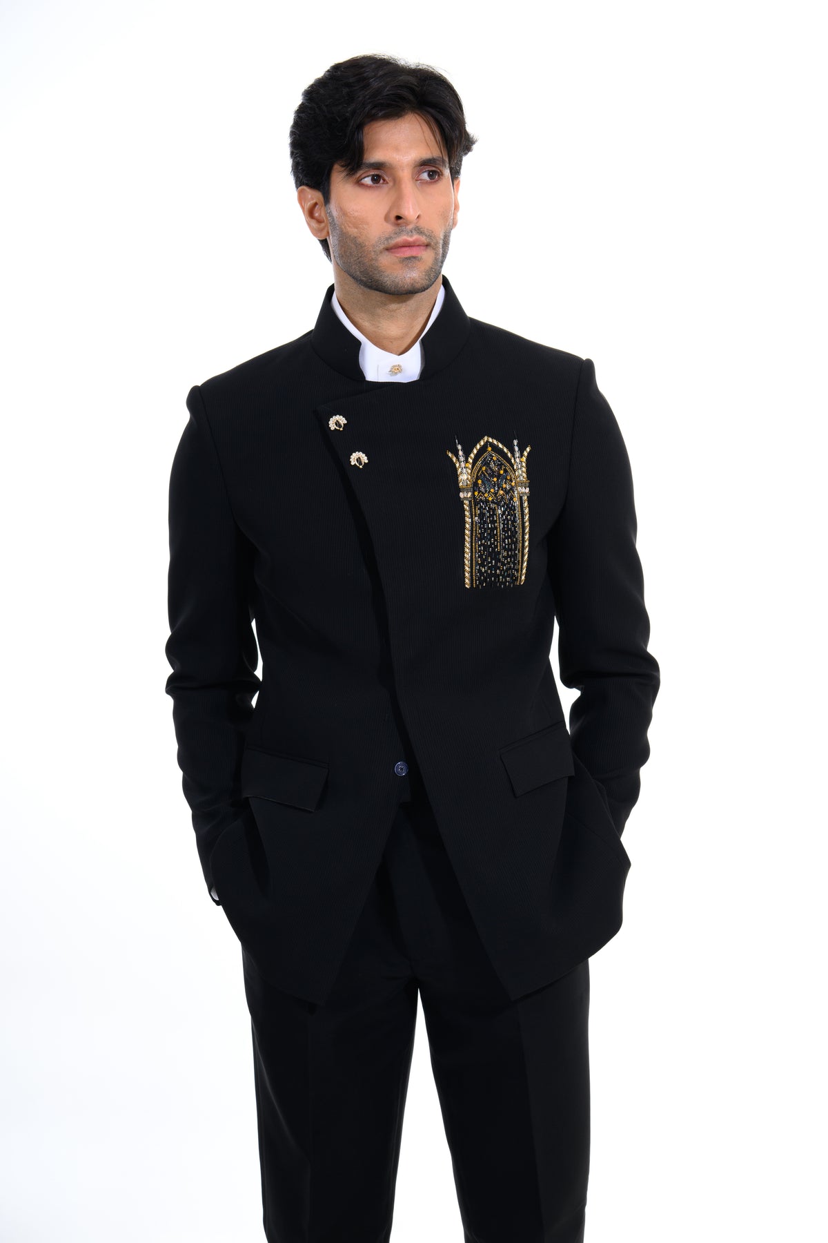Midnight Black Asymmetric Bandhgala Suit
