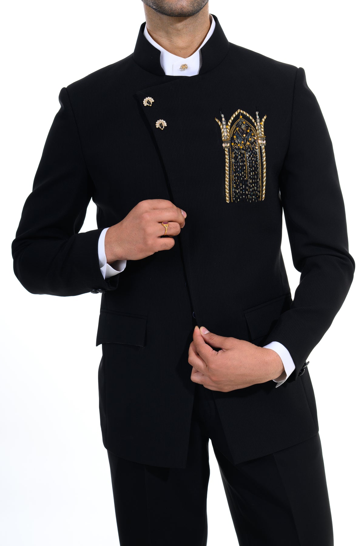 Midnight Black Asymmetric Bandhgala Suit