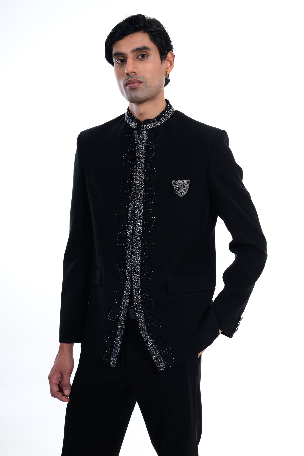 Midnight Noir Crystal Trim Bandhgala