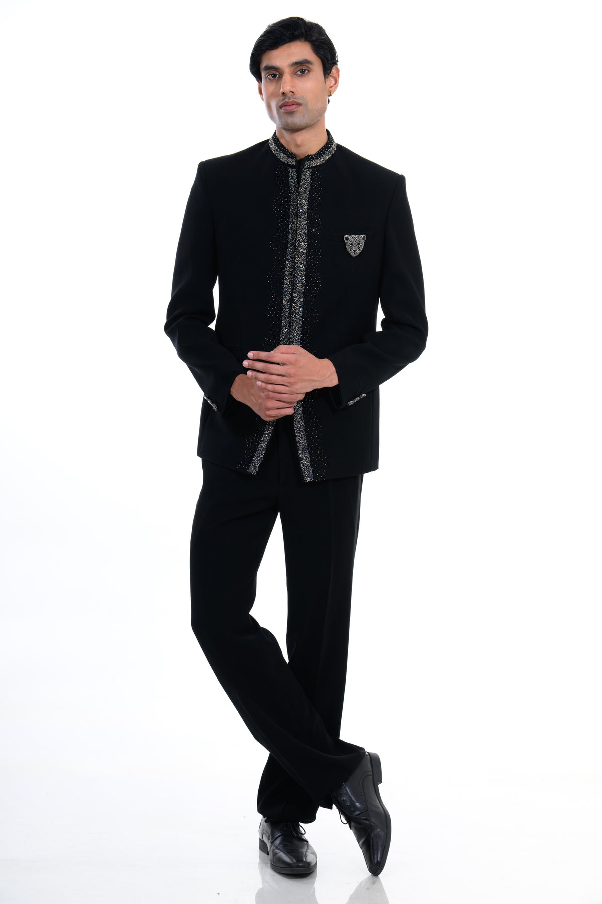 Midnight Noir Crystal Trim Bandhgala