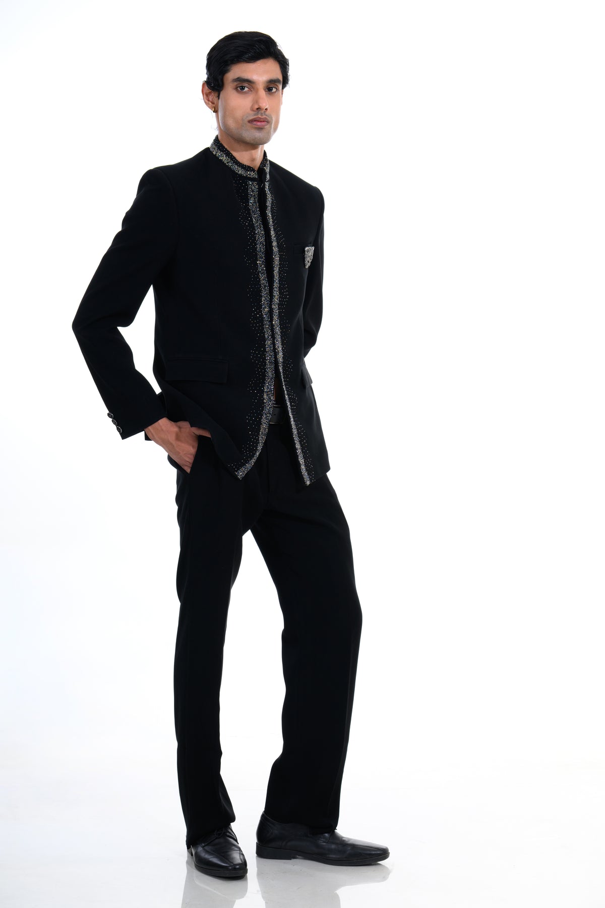 Midnight Noir Crystal Trim Bandhgala