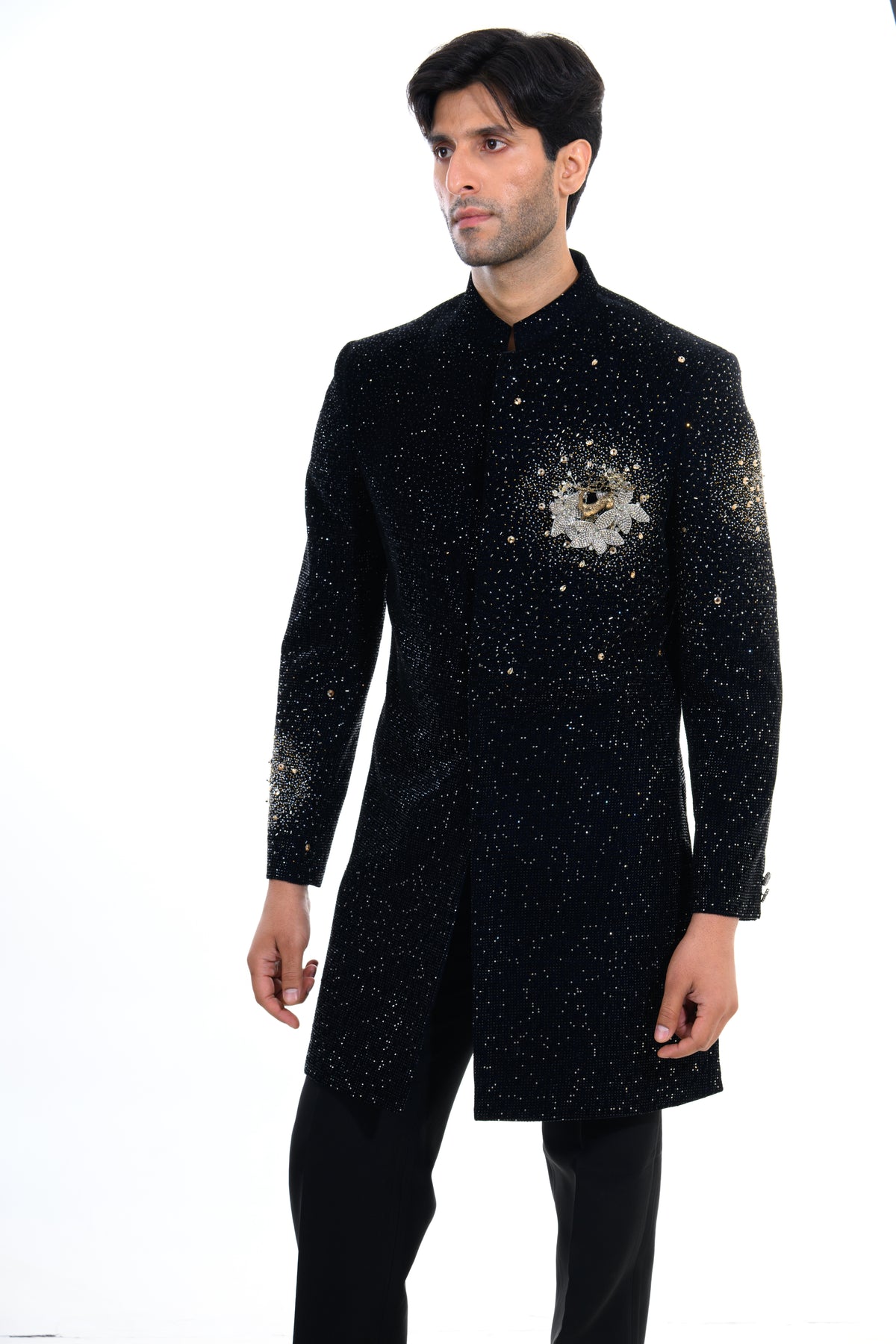 Black Crystal Embellished Indo Western Set
