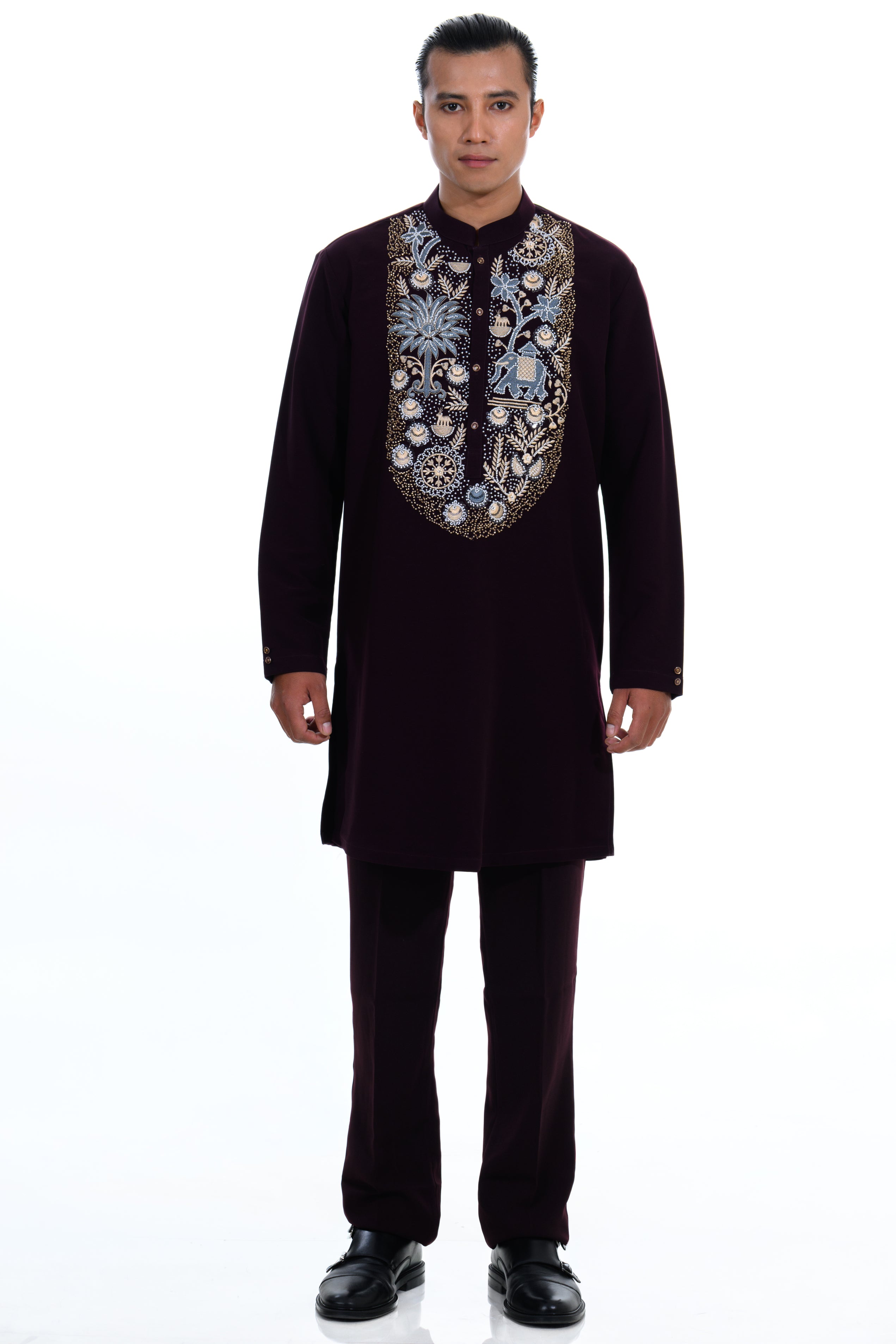 Midnight Plum Heritage Embroidered Kurta Set