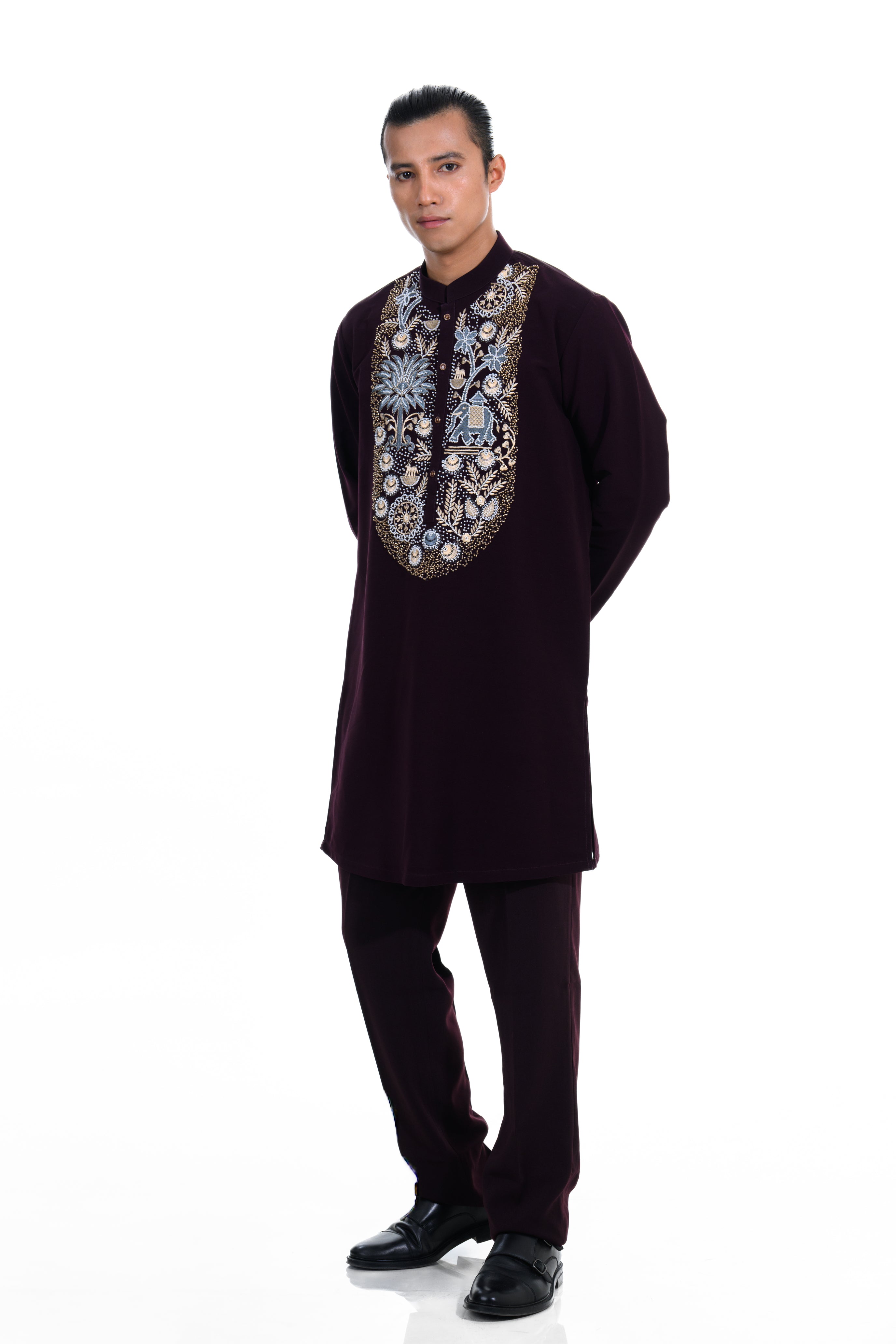Midnight Plum Heritage Embroidered Kurta Set