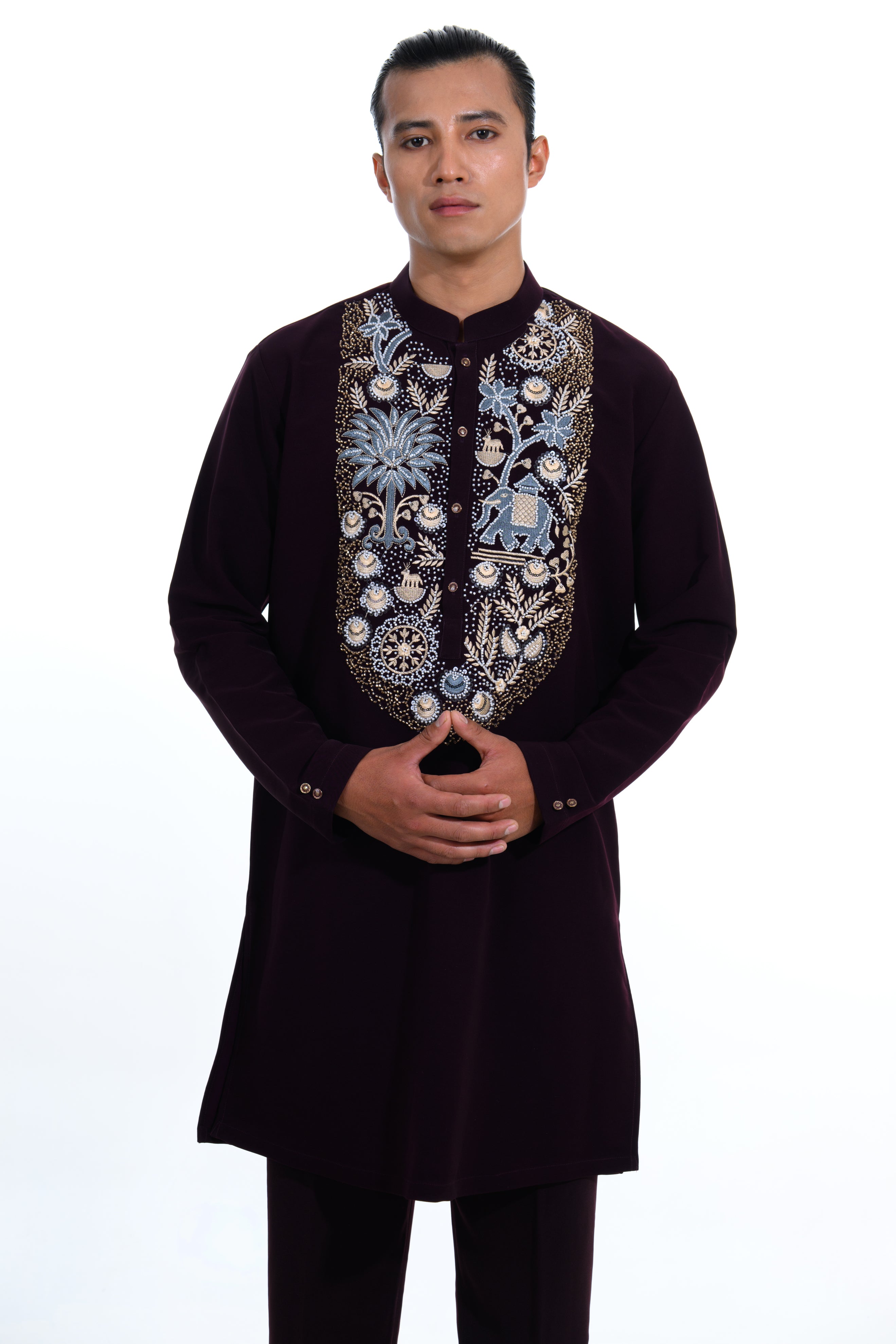 Midnight Plum Heritage Embroidered Kurta Set