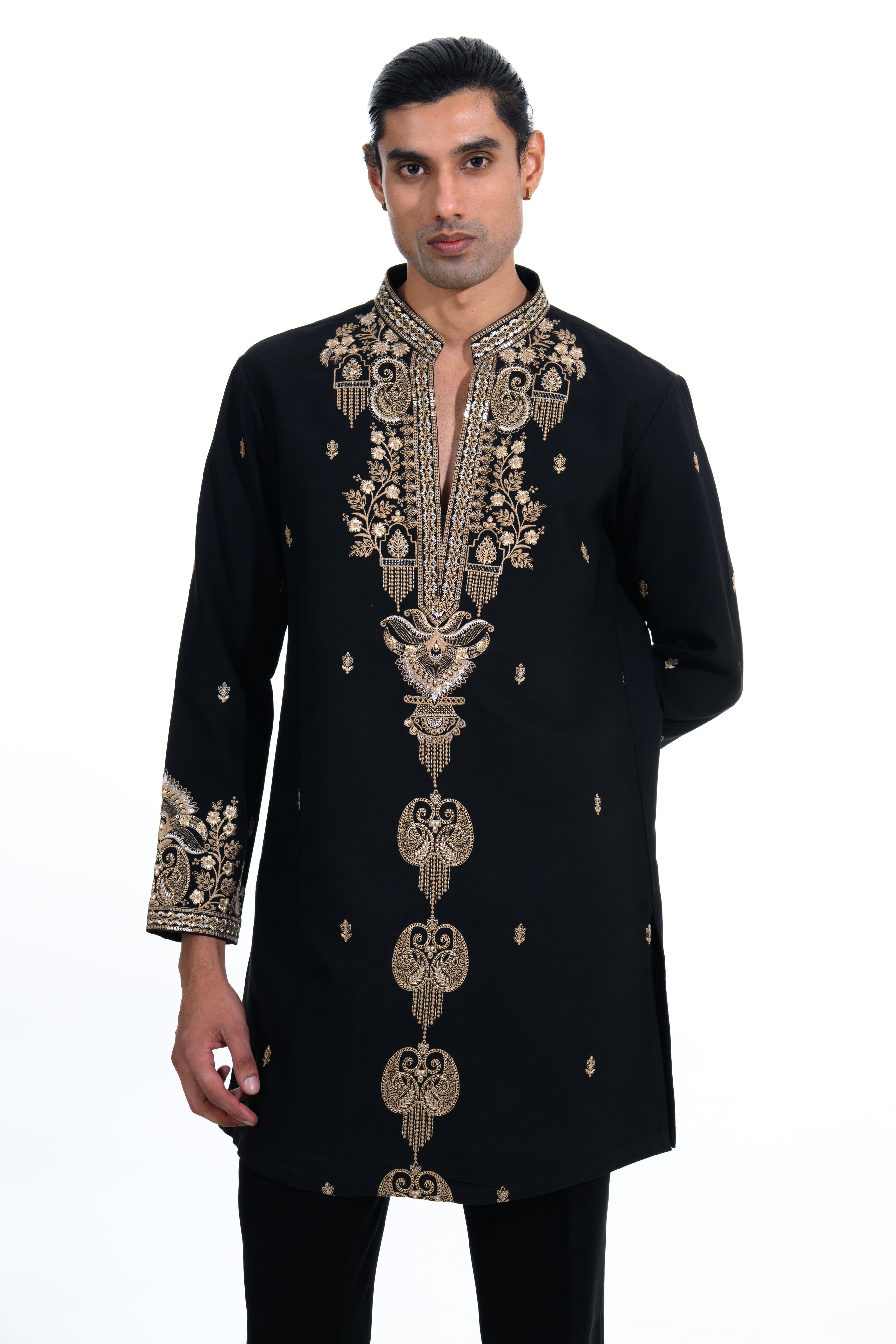 Midnight Black Noir Zardozi Embroidered Kurta Set