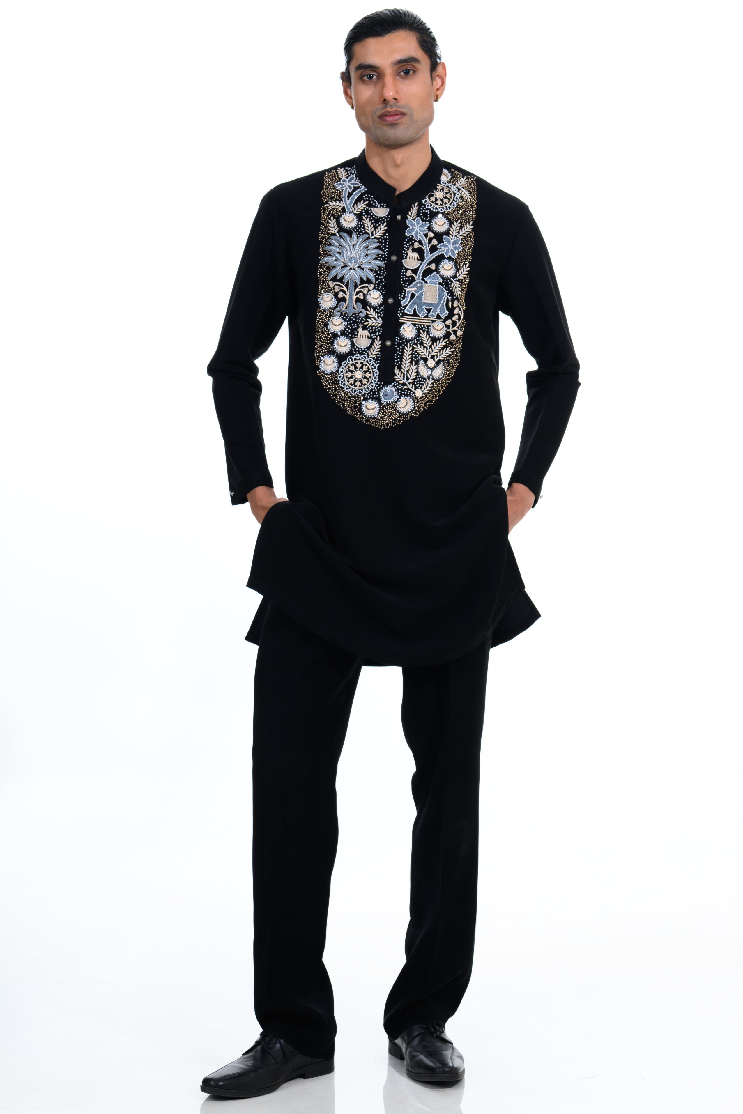 Midnight Noir Heritage Embroidered Kurta Set
