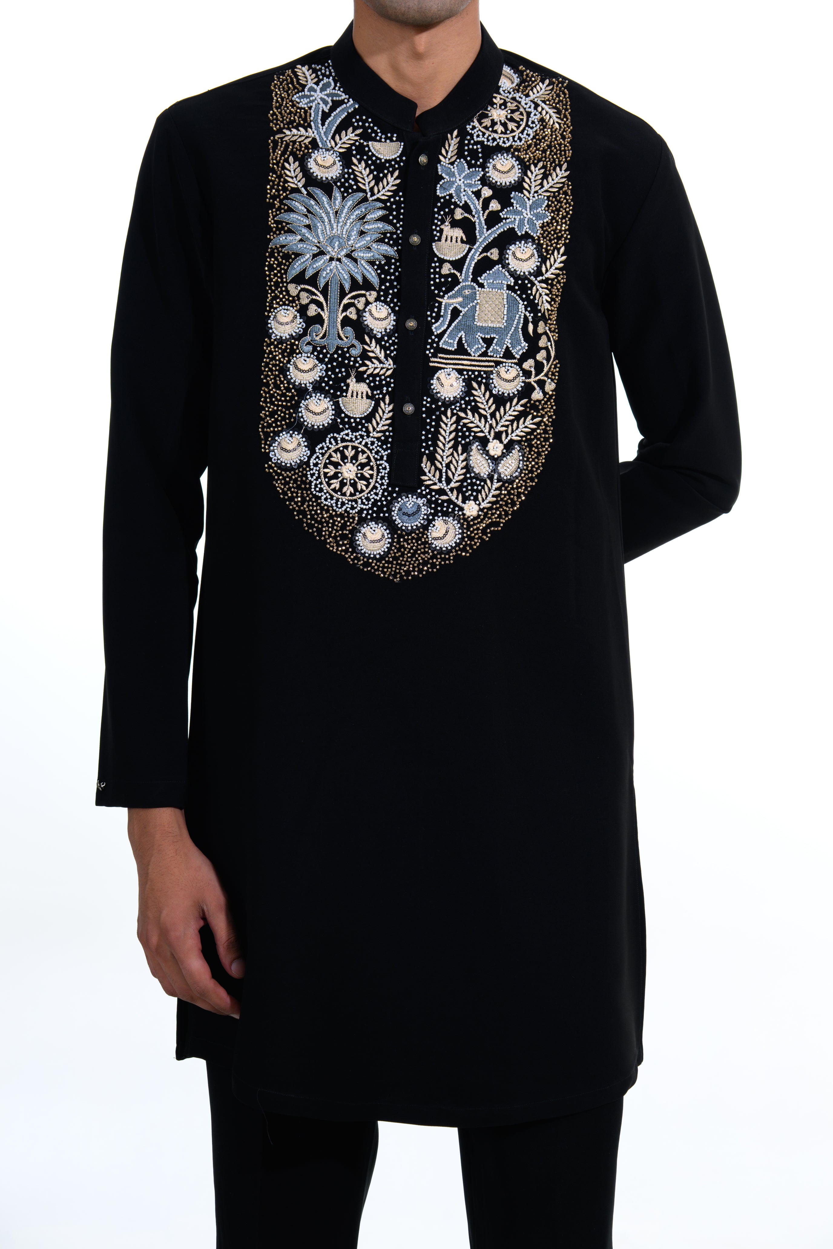 Midnight Noir Heritage Embroidered Kurta Set