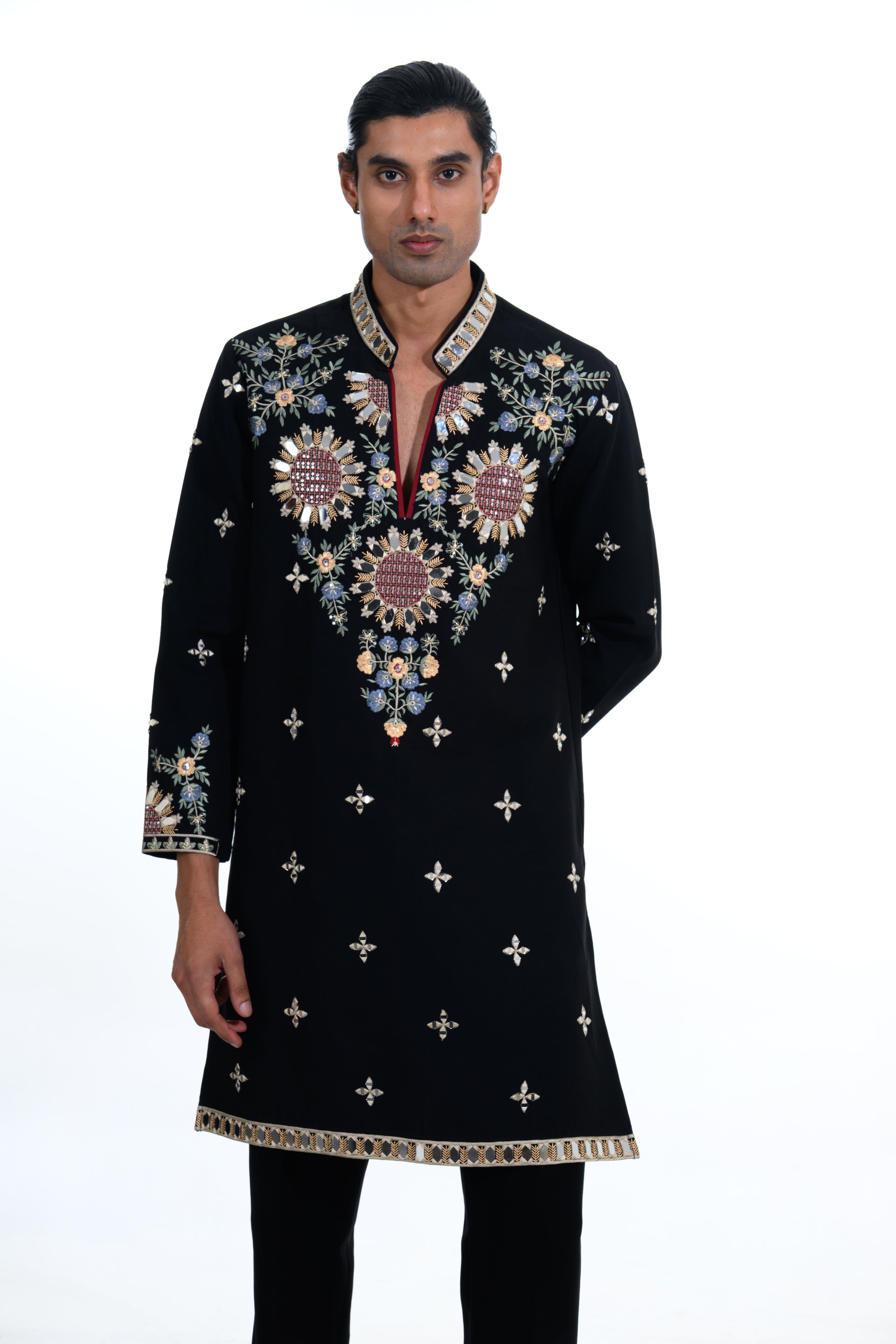 Midnight Black Garden Embroidered Kurta Set