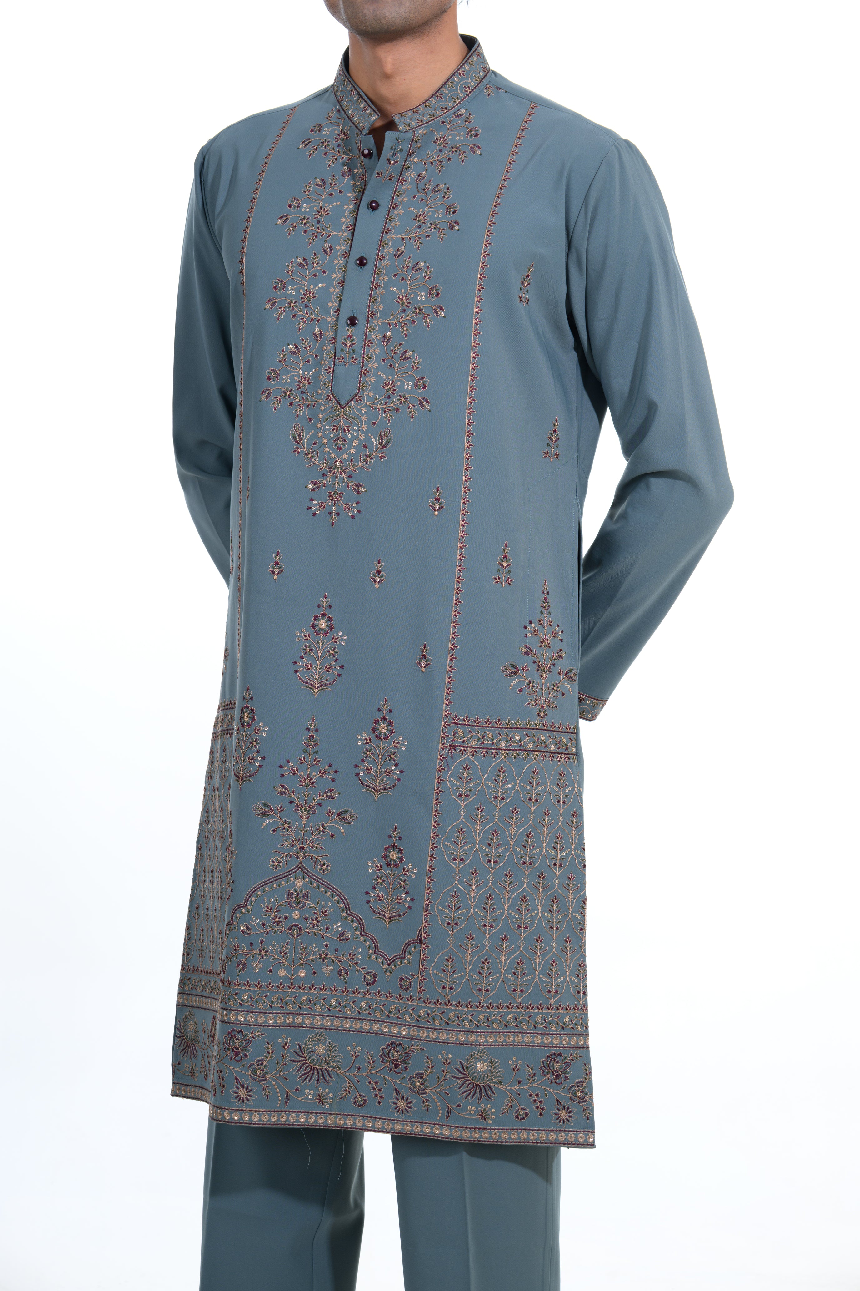 Sage Blue Heritage Embroidered Kurta Set