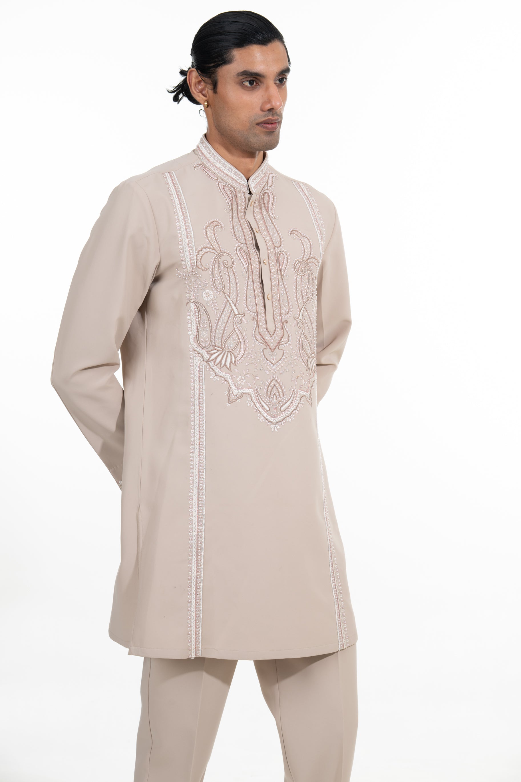 Stone Beige Ornate Embroidered Kurta Set