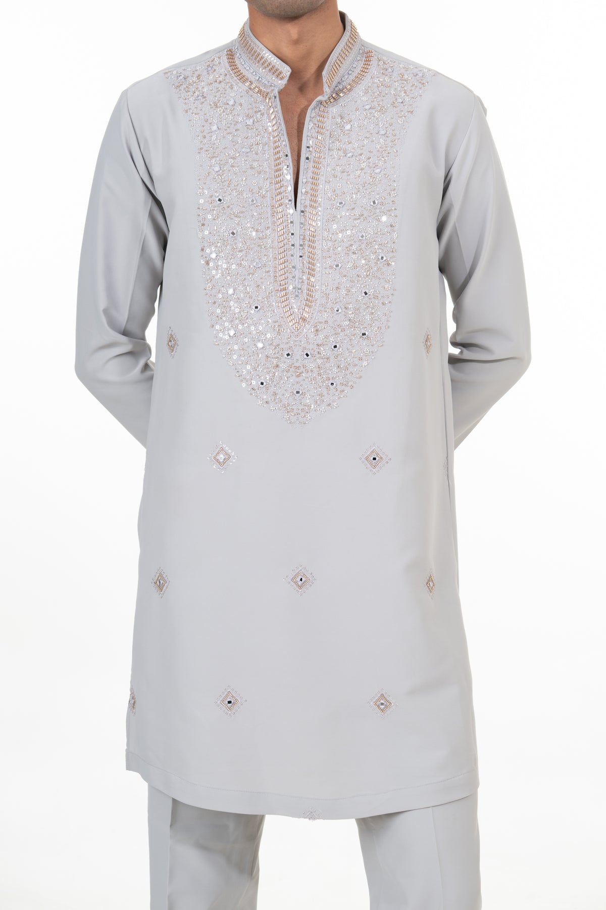 Ice Grey Mirror Embellished Kurta Set