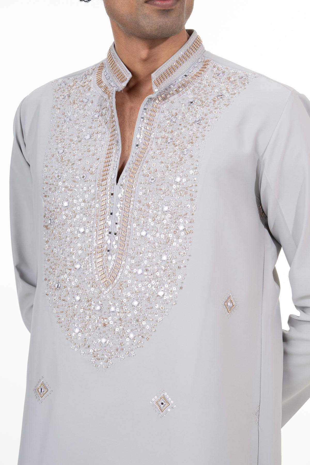 Ice Grey Mirror Embellished Kurta Set