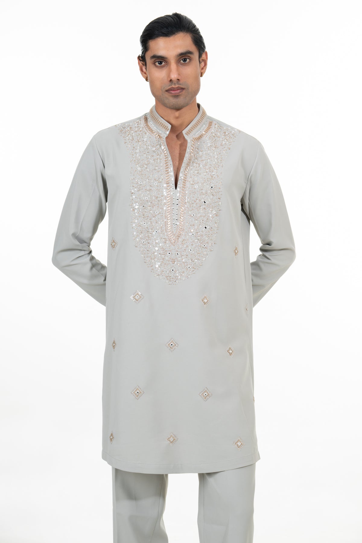 Ice Grey Mirror Embroidered Kurta Set
