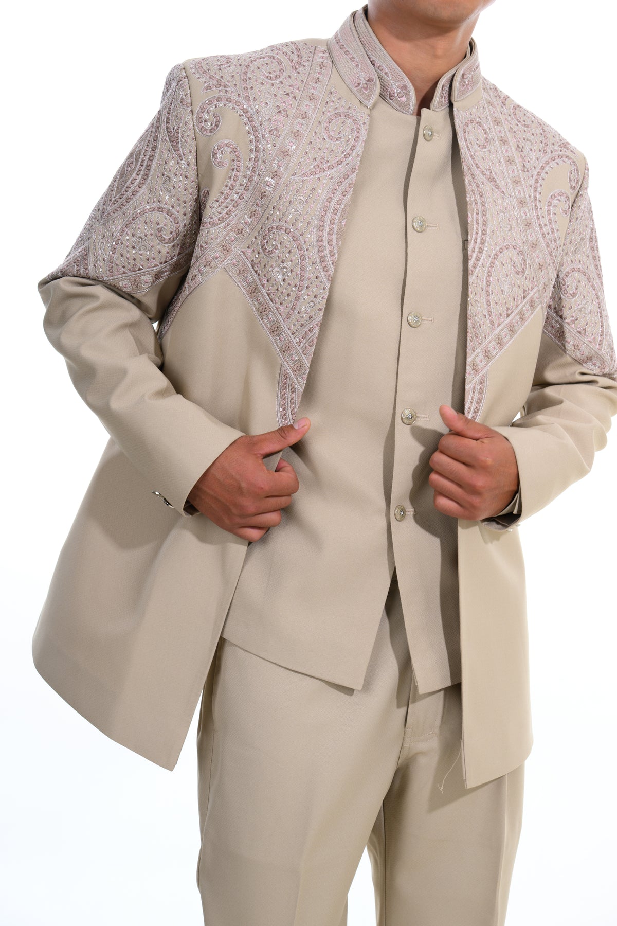 Champagne Embroidered Indo Western Set