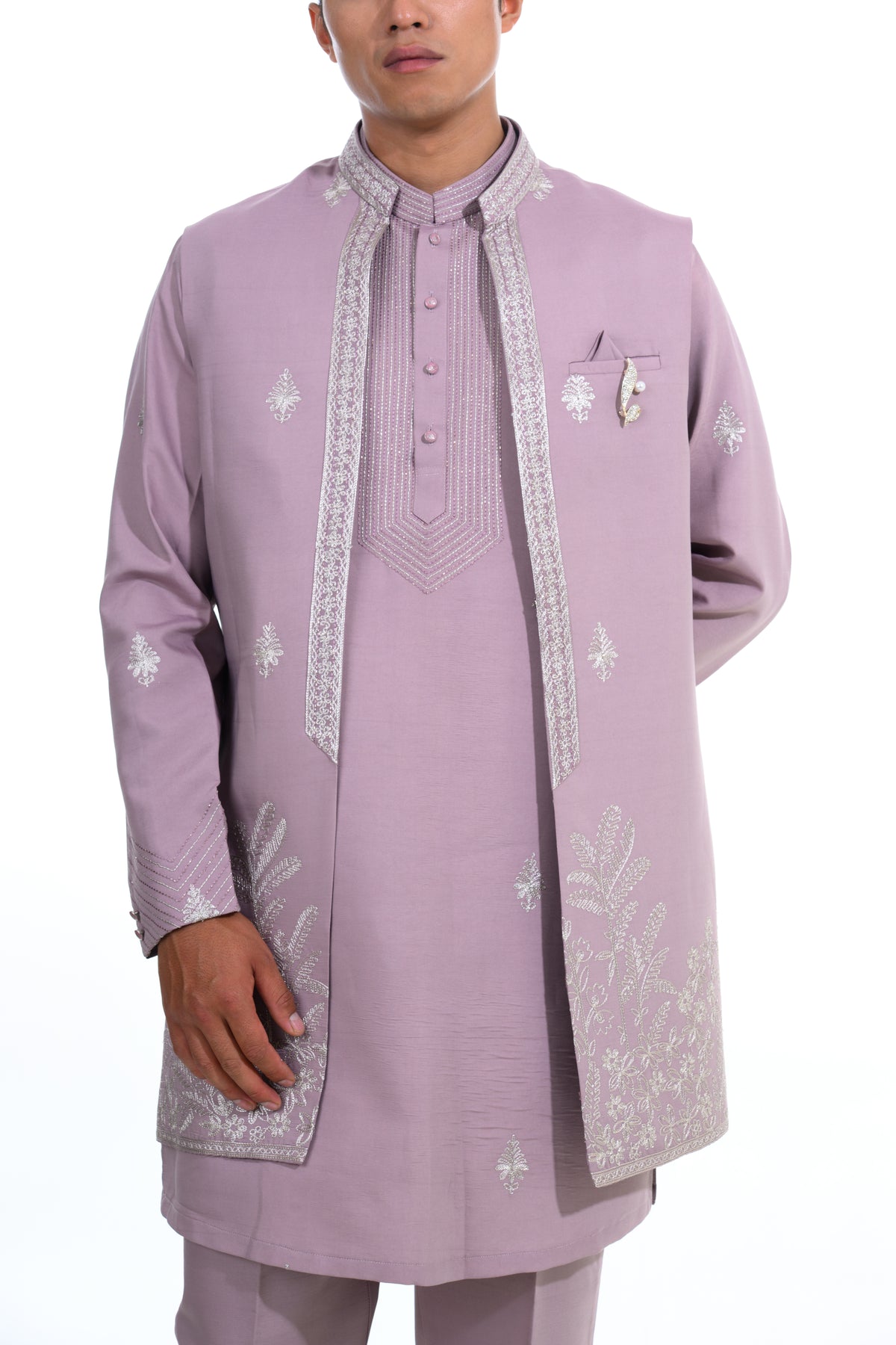 Falsa -Dust Rose Botanical Embroidered Indo-Western Jacket Set?