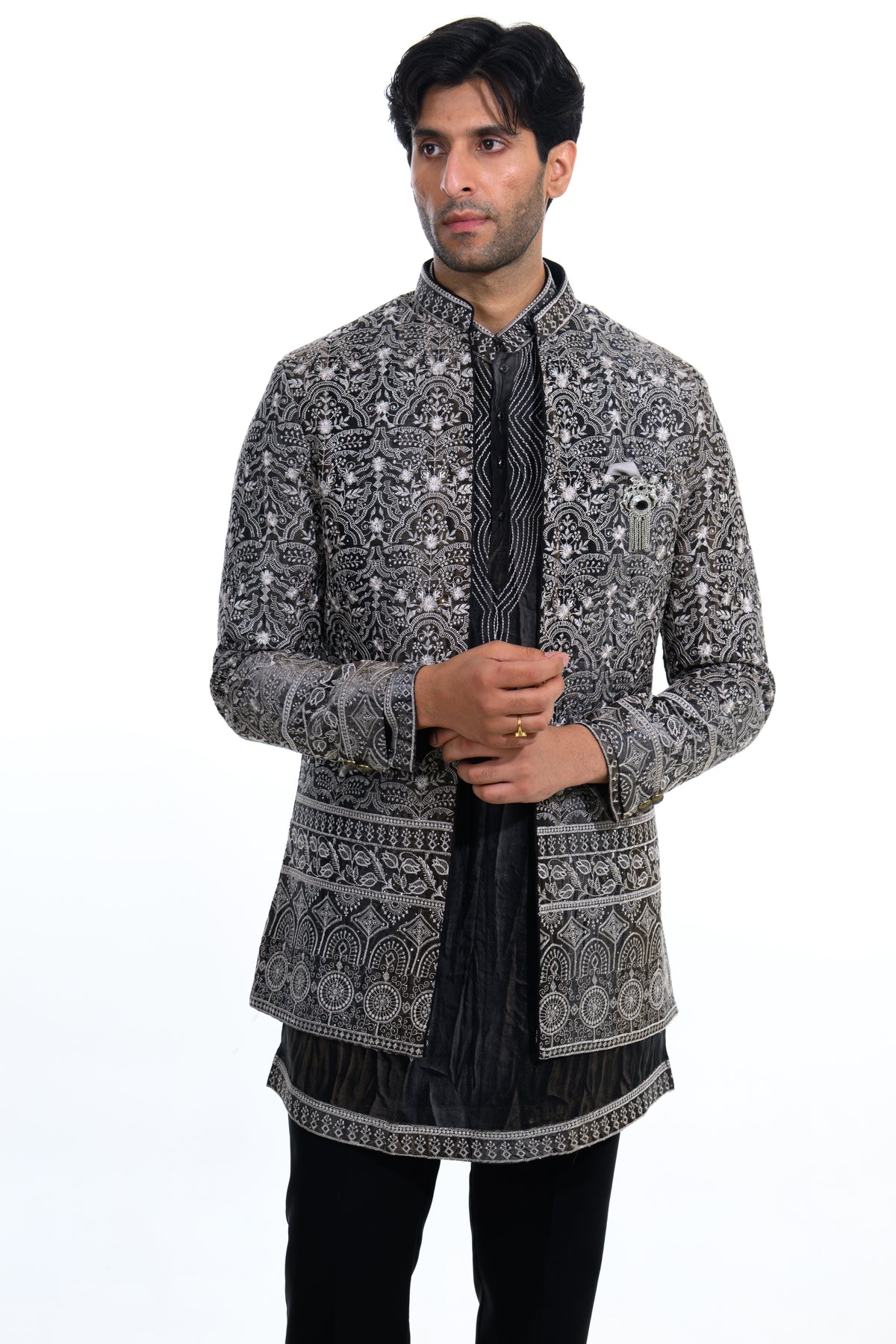 Onyx Baroque Embroidered Indo Western Set