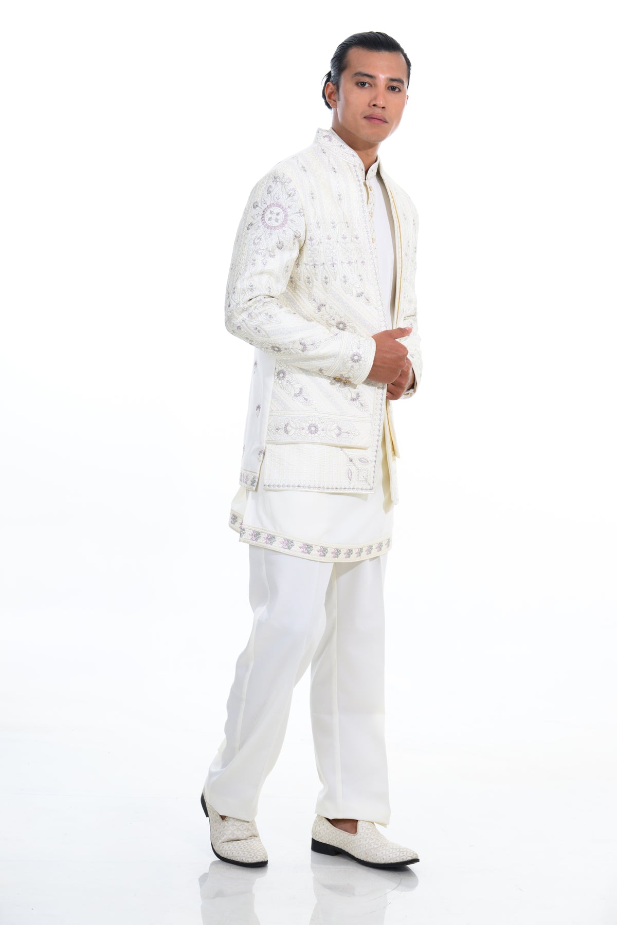 Cream Heritage Embroidered Indo Western Set