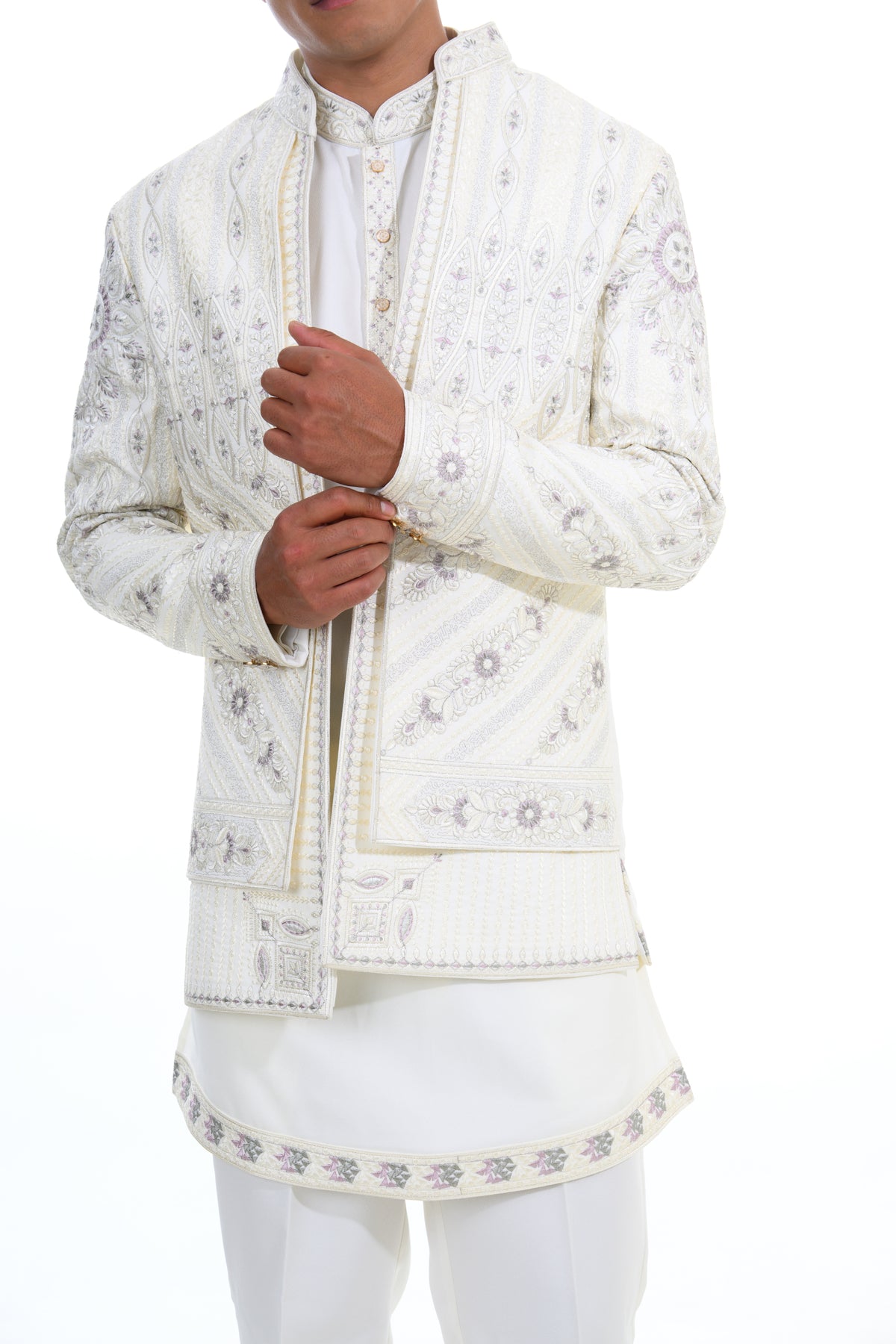 Cream Heritage Embroidered Indo Western Set