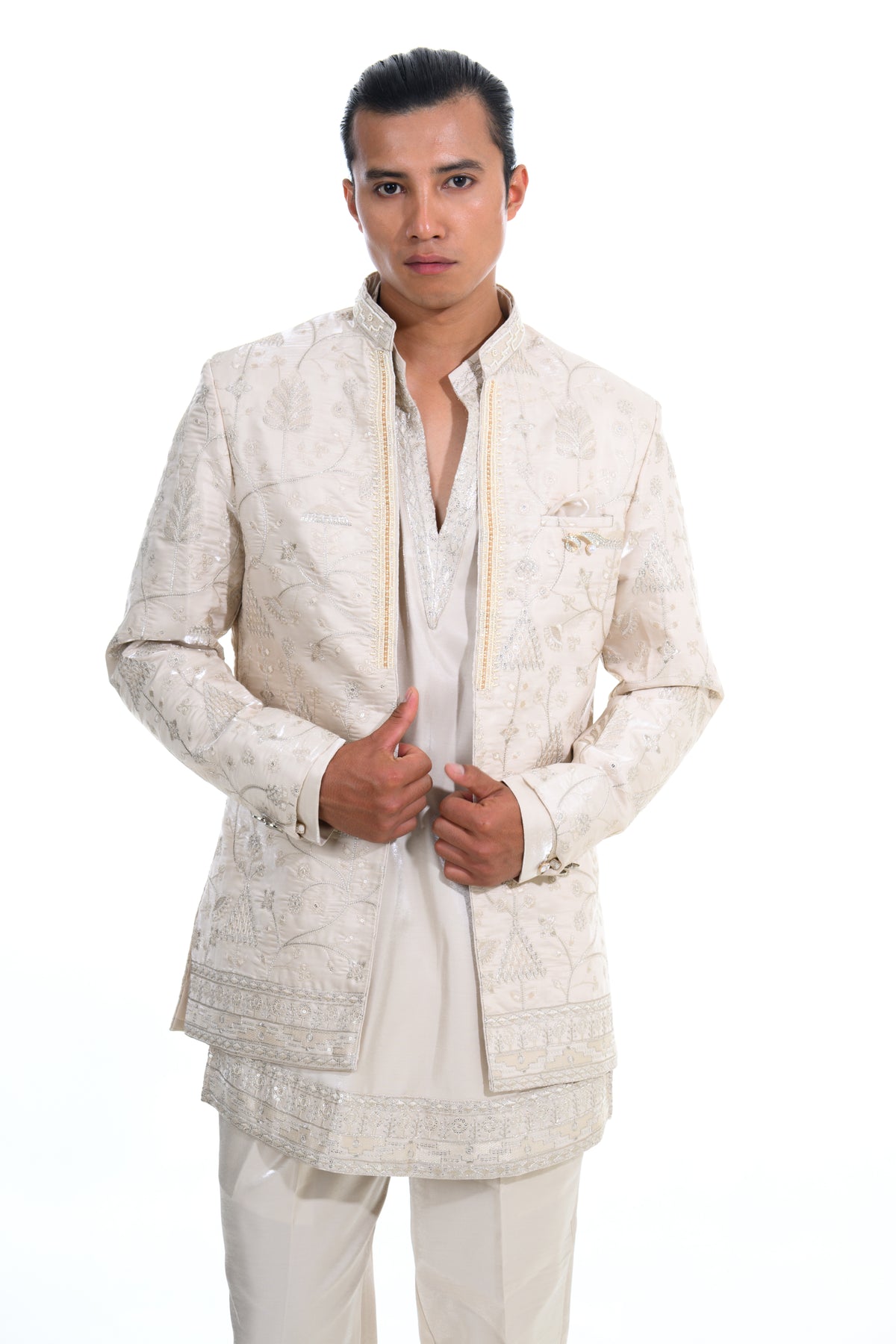 Cream Botanical Embroidered Indo Western Set