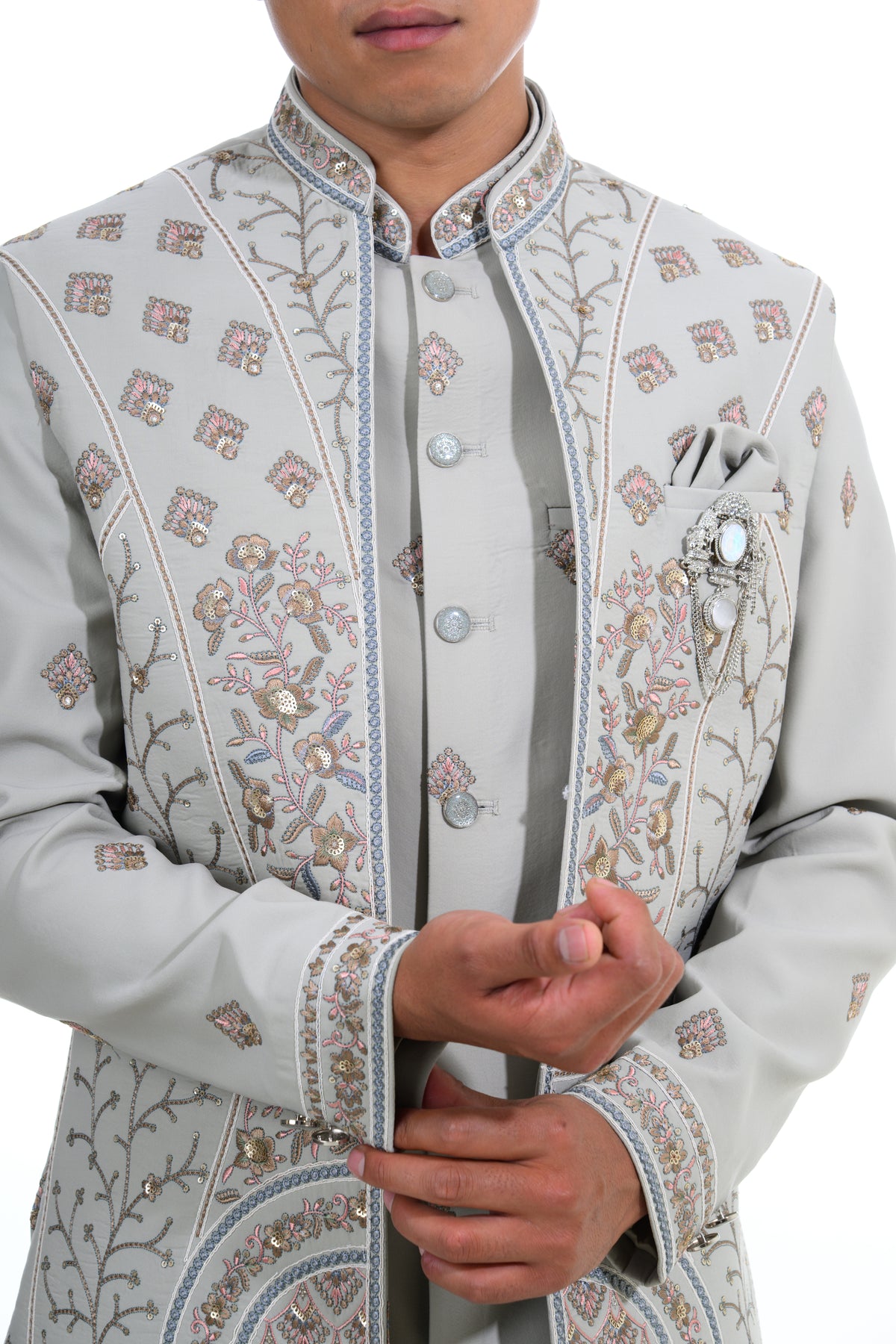 Grey Embroidered Indo Western Set