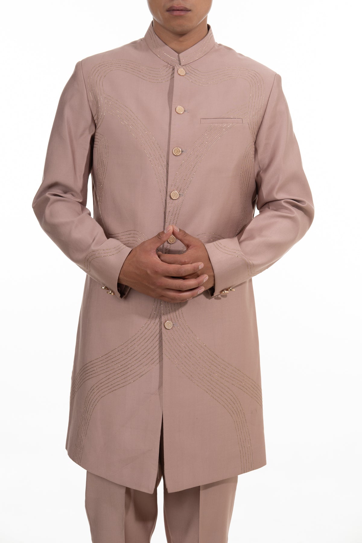 Peach Heritage Embroidered Indo Western Set