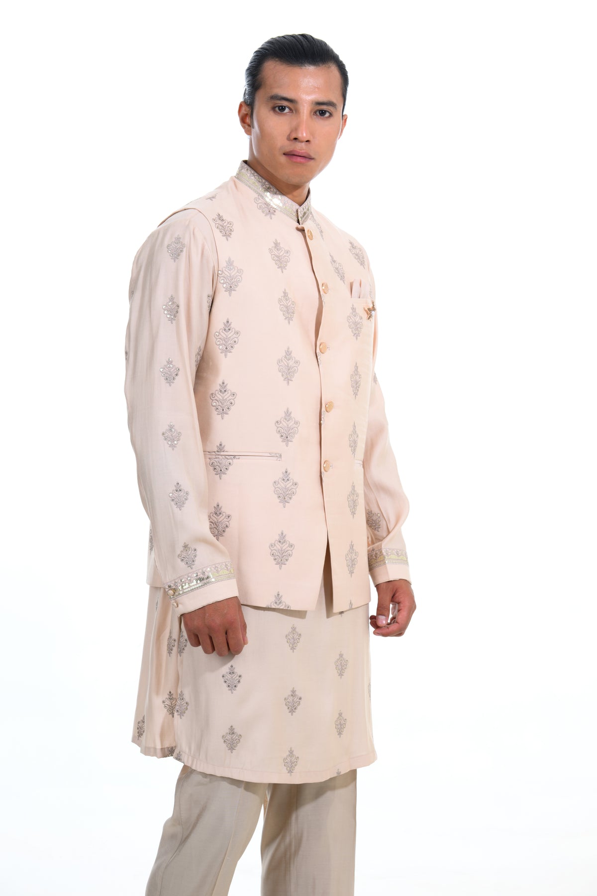 Ivory Buta Embroidered Kurta Jacket Set
