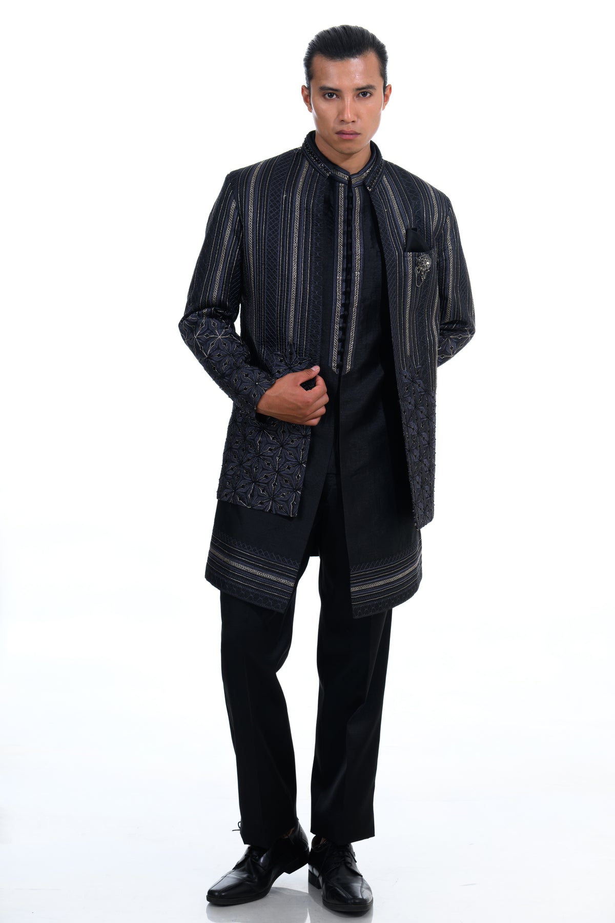 Midnight Noir Textured Short Indo Jacket Set