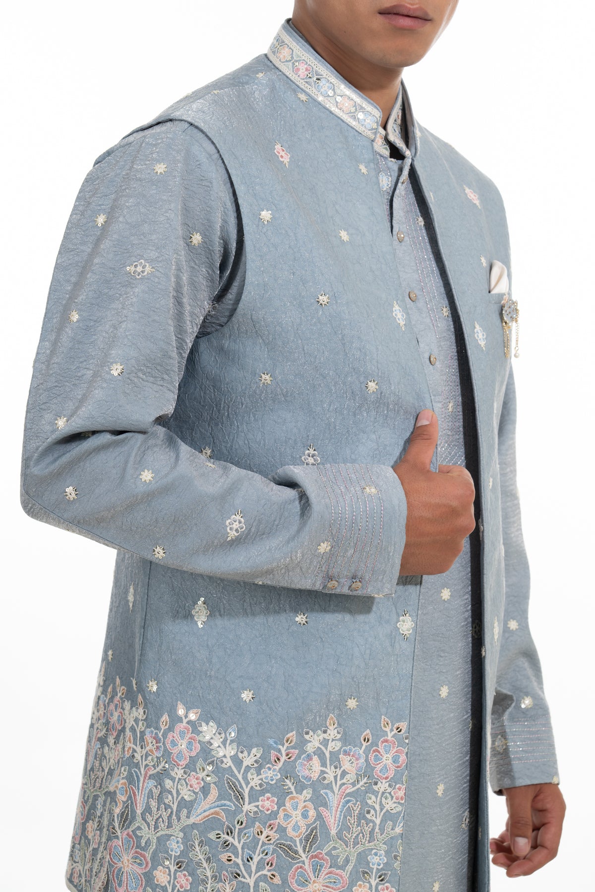 Grey Floral Embroidered Indo Western Set