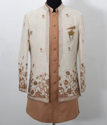 Load image into Gallery viewer, Peach Linen Blend Floral Embellished Outfit Set