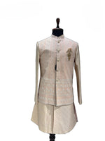 Load image into Gallery viewer, Peach & Ivory Embroidered Shrug Kurta Set