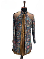 Load image into Gallery viewer, Brown / Blue Shrug Kurta Set