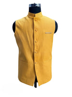 Load image into Gallery viewer, Men’s Mustard Yellow Linen Nehru Waistcoat