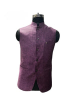 Load image into Gallery viewer, Men's Purple Textured Nehru Waistcoat