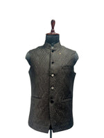 Load image into Gallery viewer, Black Sequin Textured Nehru Waistcoat β Glamour Meets Tradition