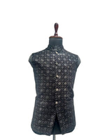 Load image into Gallery viewer, Black Geometric Brocade Nehru Waistcoat β Luxe Festive & Wedding Wear